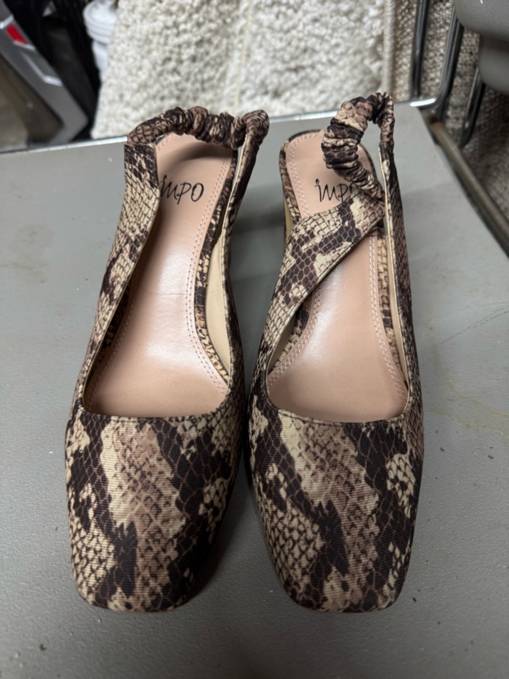 Impo Brown Snake-Print Slingback Mules